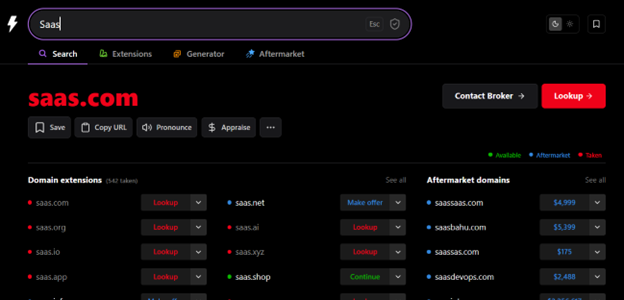 Instant domain search tool