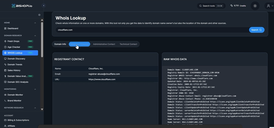 Bishopi Domain look up tool