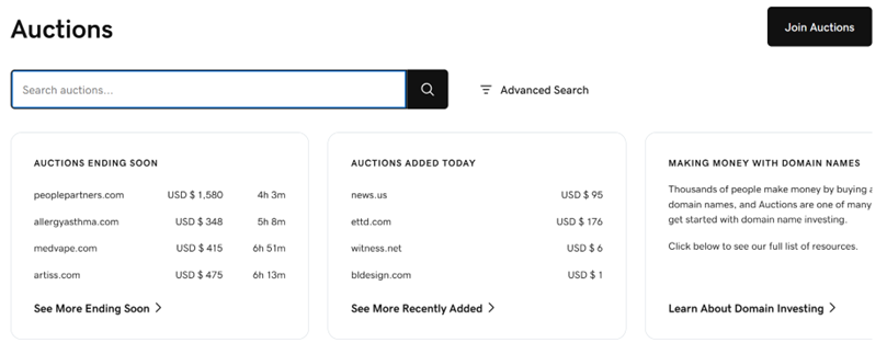 Godaddy auctions
