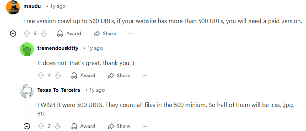 Screaming Frog limit