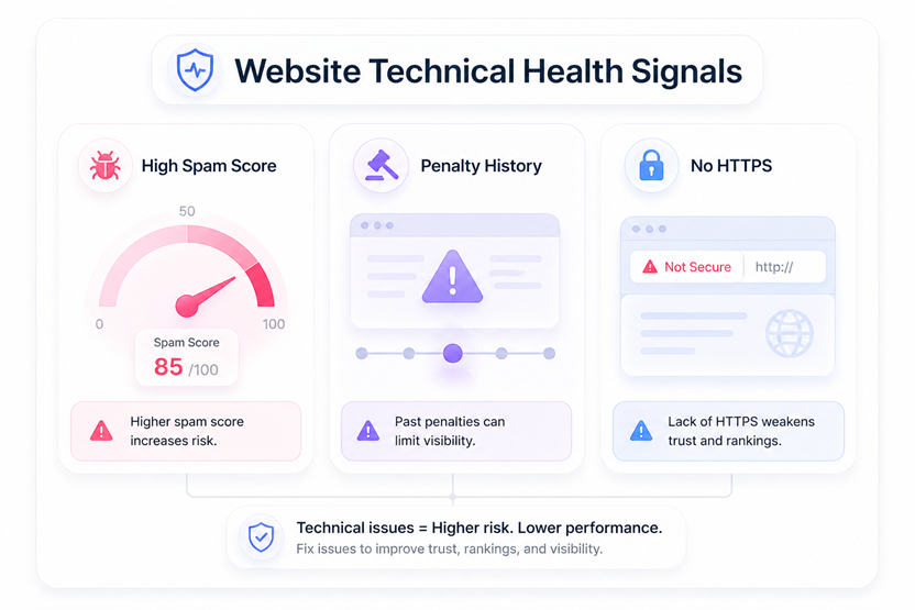Site technical health signals